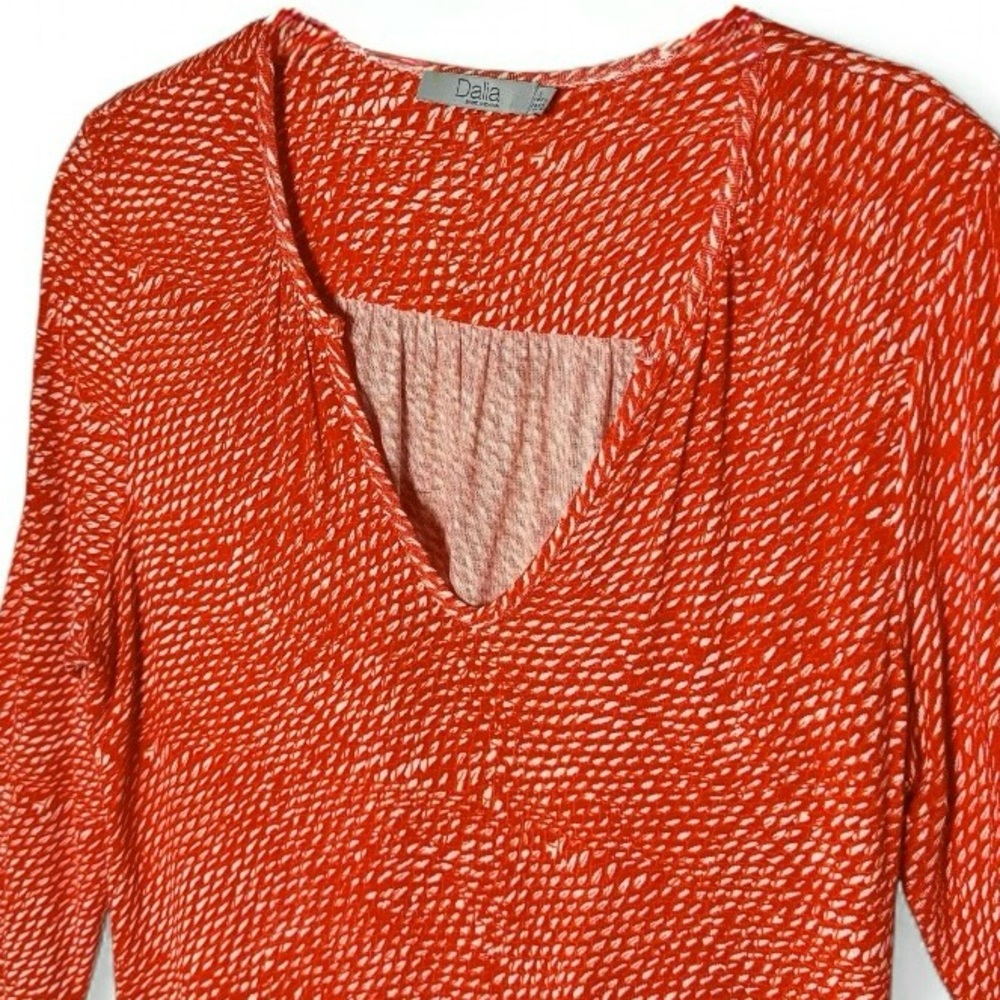 Dalia Women’s V-Neck Stretch Tunic Top Small Orange Red 3/4 Sleeve Summer - Picture 5 of 12